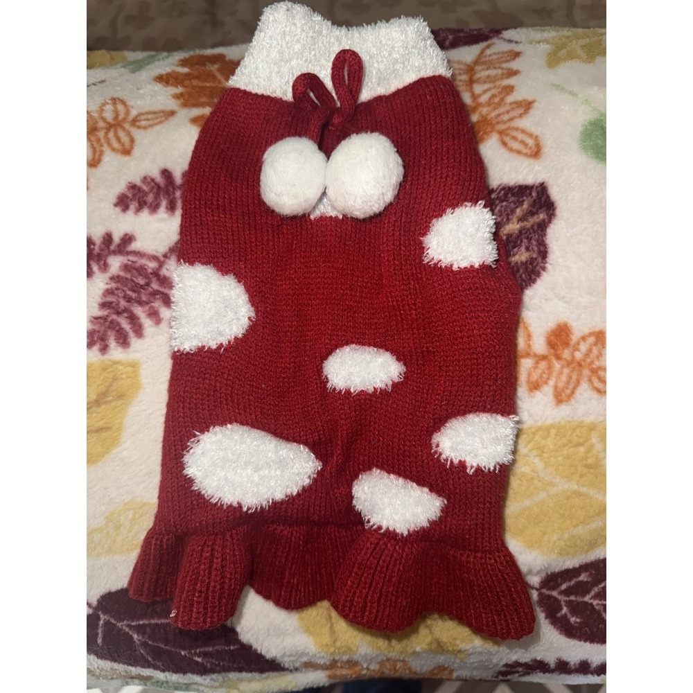 FRIENDS FOREVER‎ Red & White CHRISTMAS SWEATER DRESS Puppy/Dog small Pom Poms